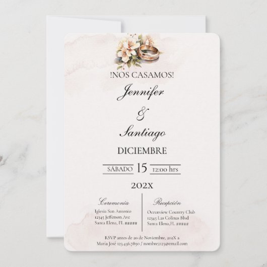 Invitation Invitación de boda beige con anillo (Devant)