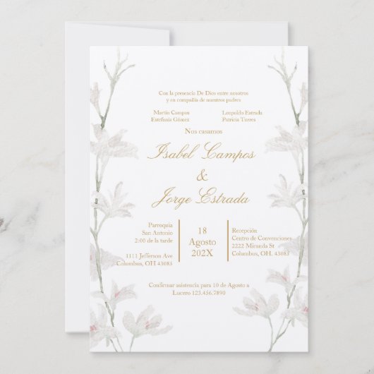 Invitation Invitación de boda con flor bleu beige (Devant)