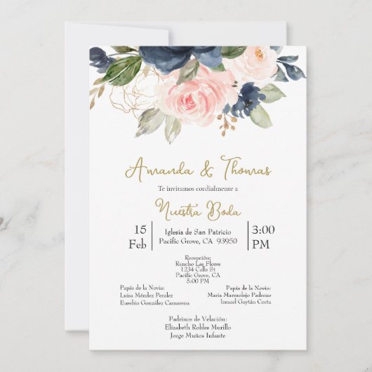 Invitation Invitación de boda con flores de primavera (Devant)