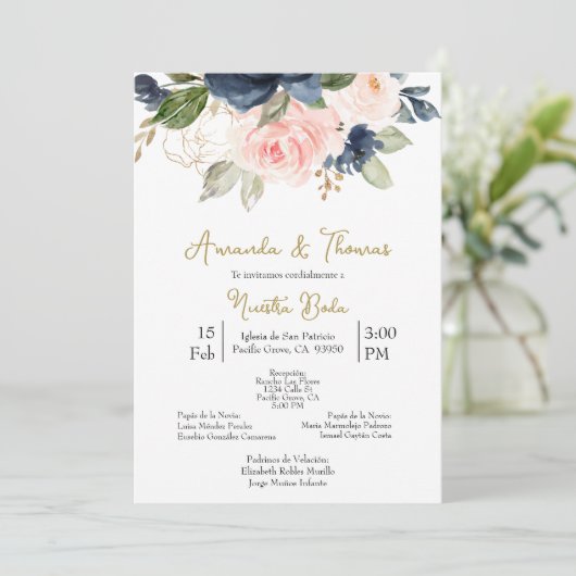 Invitation Invitación de boda con flores de primavera (Debout devant)