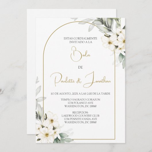 Invitation Invitacion de boda con ramo blanco (Devant / Derrière)