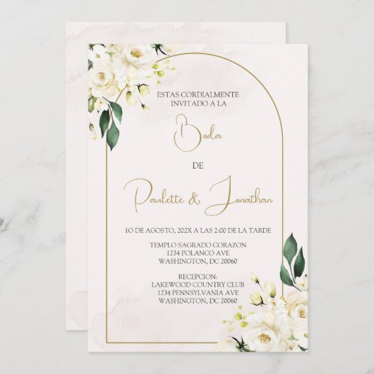 Invitation Invitacion de boda con ramo blanco (Devant / Derrière)