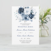 Invitation Invitación De Boda Elegante Con Rosas Azules (Debout devant)