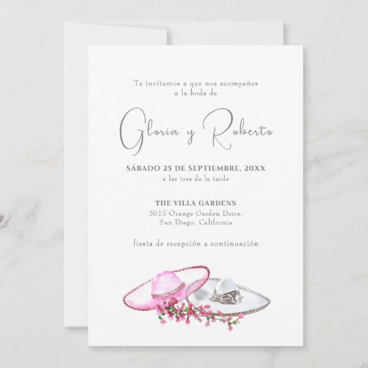 Invitation Invitación de Boda en Español Flores Sombreros (Devant)