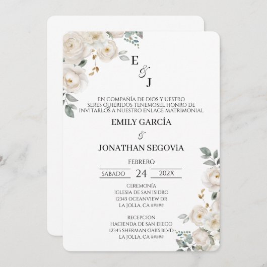 Invitation Invitación de boda flor blanca  (Devant / Derrière)