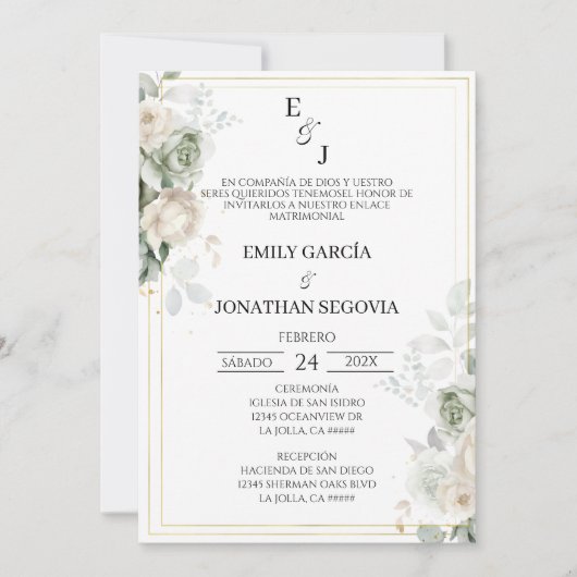 Invitation invitación de boda sauge vert (Devant)