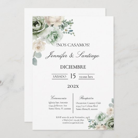 Invitation Invitación de boda tema botanica  (Devant / Derrière)