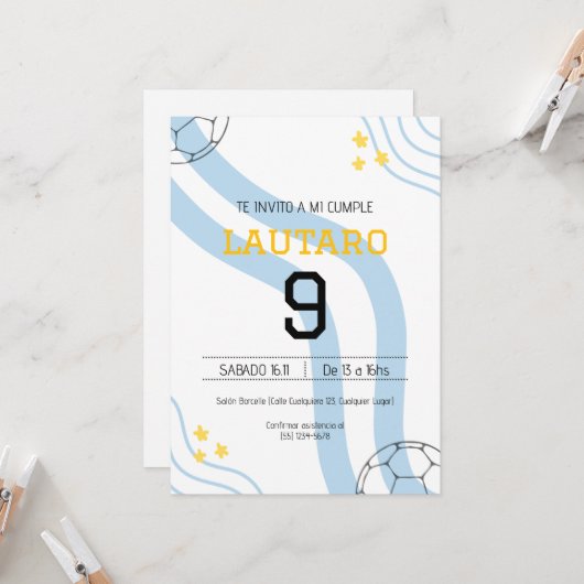Invitation Invitación de cumpleaños Argentina (Devant/Arrière en situation)