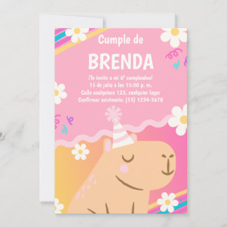 Invitation Invitación de Cumpleaños Capibara de Niña Rosa