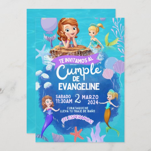 Invitation Invitación de cumpleaños de la princesa Sofia. (Devant / Derrière)