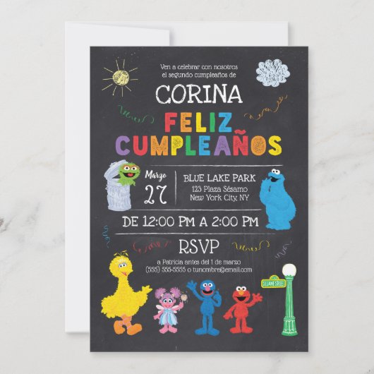 Invitation Invitación de Cumpleaños de Plaza Sésamo (Devant)