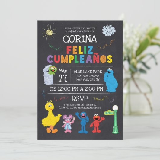 Invitation Invitación de Cumpleaños de Plaza Sésamo (Debout devant)