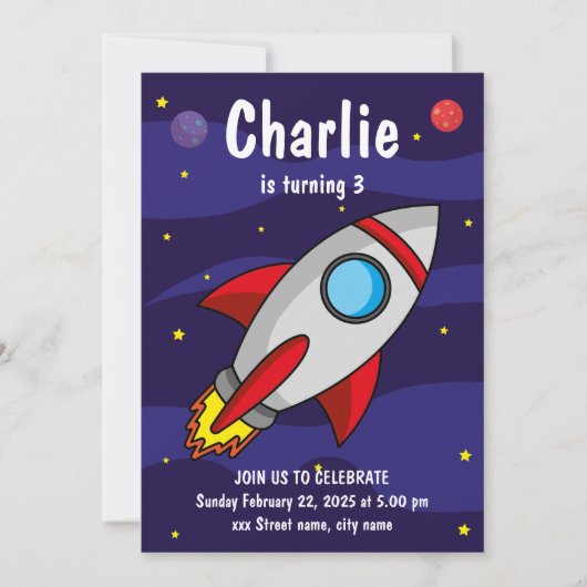 Invitation Invitación de fiesta de cumpleaños Nave Espacial (Devant)