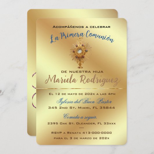 Invitation Invitacion de Primera Comunion (espagnol) (Devant / Derrière)