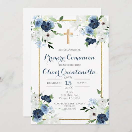 Invitation Invitación de primera comunión para niño (Devant / Derrière)