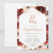 Invitation Invitación de quiceañera floral rosa en español (Devant / Derrière)