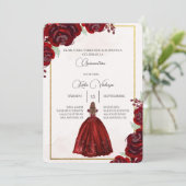 Invitation Invitación de quinceañera con vestido rojo (Debout devant)