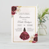 Invitation Invitación de quinceañera con vestido rojo (Debout devant)