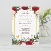 Invitation Invitación de Quinceañera en Español Flores Rojas (Debout devant)