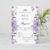 Invitation Invitación de Quinceañera flores moradas (Debout devant)