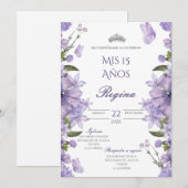 Invitation Invitación de Quinceañera flores moradas (Devant / Derrière)