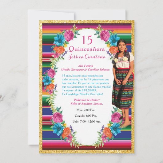 Invitation Invitación de Quinceañera Mexicana (Devant)