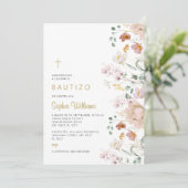 Invitation Invitación de Rosa Flores Silvestres para Bautizo (Debout devant)