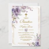 Invitation Invitación de Rosas Moradas para Bautizo (Devant)