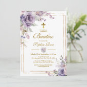 Invitation Invitación de Rosas Moradas para Bautizo (Debout devant)