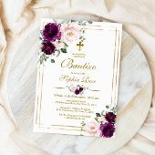 Invitation Invitación de Rosas Moradas para Bautizo