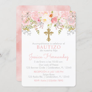 Invitation Invitación de Rosas para Bautizo de niña