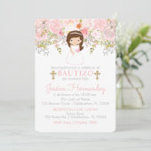 Invitation Invitación de Rosas para Bautizo de niña Invitatio (Debout devant)