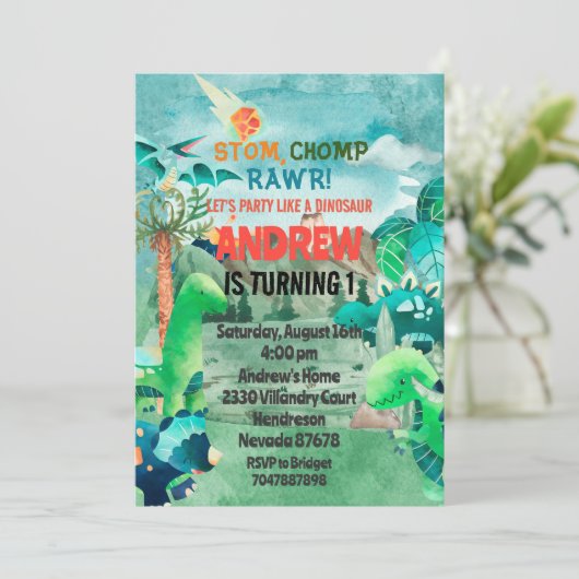 Invitation Invitación Dinosaur Birthday Invitation, Dinosaurs (Debout devant)