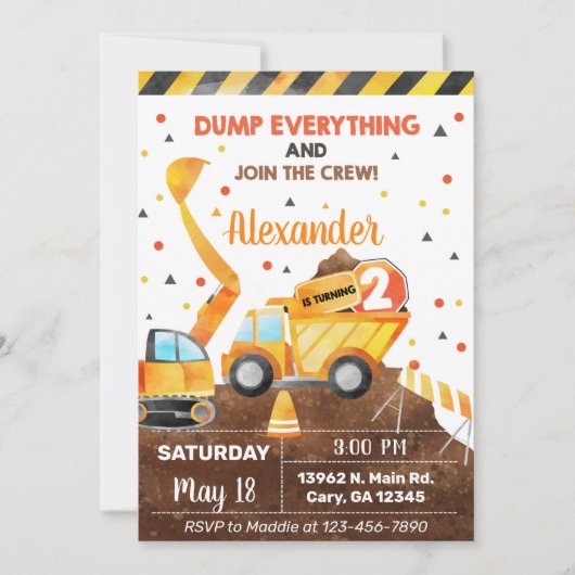 Invitation Invitación Dump everything, truck boy birthday inv (Devant)