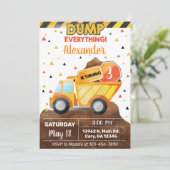 Invitation Invitación Dump tout, camion garçon anniversaire (Debout devant)