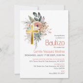 Invitation Invitacion Élégant Bautizo Cute Boho Cross Baptism (Devant)
