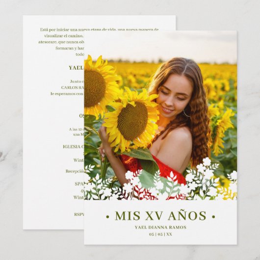 Invitation Invitación Elegant Chic Floral Frame Espagnol Phot (Devant / Derrière)