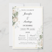 Invitación elegante con flor blanca para boda