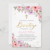 Invitation Invitacion Espagnol De Bautizo Floral Baptême (Devant)