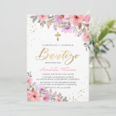 Invitation Invitacion Espagnol De Bautizo Floral Baptême (Debout devant)