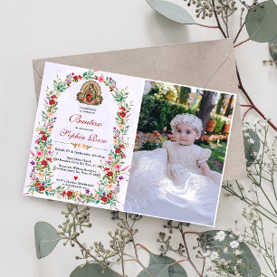 Invitation Invitacion Espagnol De Bautizo Floral Baptism Phot