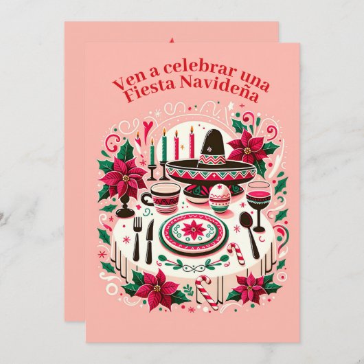 Invitation Invitación Fiesta Navideña Nochebuena espagnol (Devant / Derrière)
