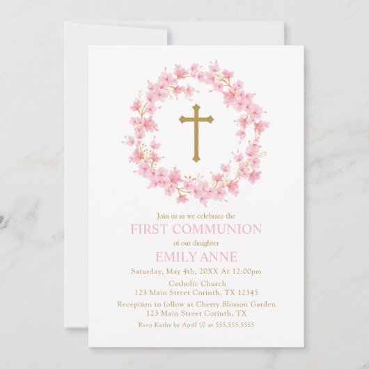 Invitation Invitación First Communion Cherry Blossom floral I (Devant)