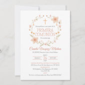 Invitation Invitacion Fleurs roses Élégante Première communio (Devant)