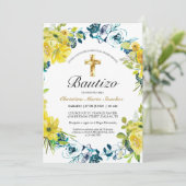 Invitation Invitación floral amarilla hermosa del bautismo (Debout devant)