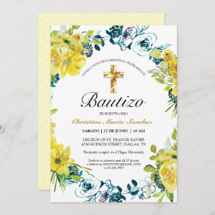 Invitation Invitación floral amarilla linda del bautismo
