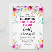 Invitation Invitación Floral Birthday Drive By Parade Invitat (Devant)