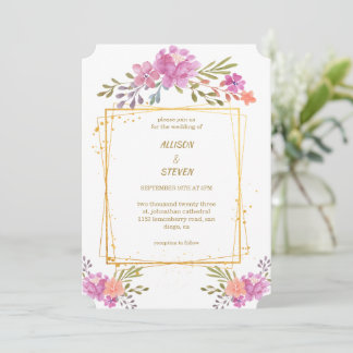 Invitation invitación Floral de Rosa con marco geométrico