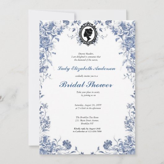 Invitation Invitación Florals azul presupuesto blue and white (Devant)