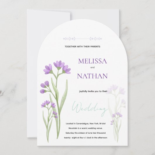 Invitation Invitación flores violetas delicadas (Devant)